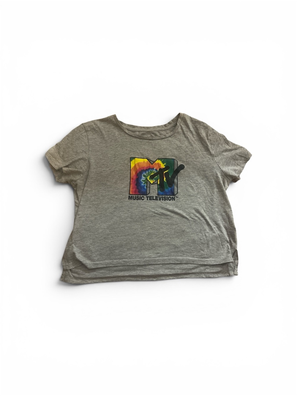 MTV Gray Tee with Rainbow Tie-Dye Logo